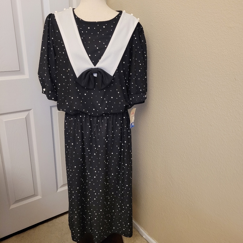Vintage NWT Black & White Polka Dot Maxi Dress Size 40